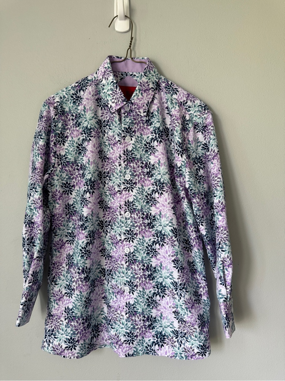 Ellie Floral Button-Down Shirt in Lavender and Green